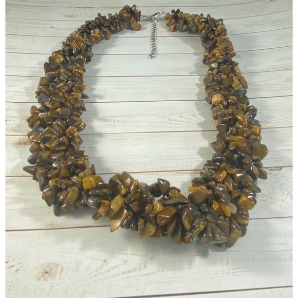 Chuck Clemency STS 925 Tiger's Eye Necklace Chip Beaded Signed - Picture 7 of 7